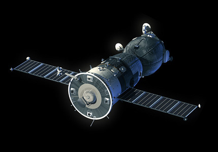 联盟号航天器黑色背景上的航天器3D模型设计图片