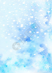 蓝色圣诞水彩背景与雪花图片