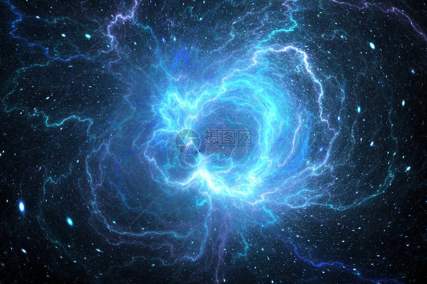 空间中蓝色发光的巨型闪电能量场图片