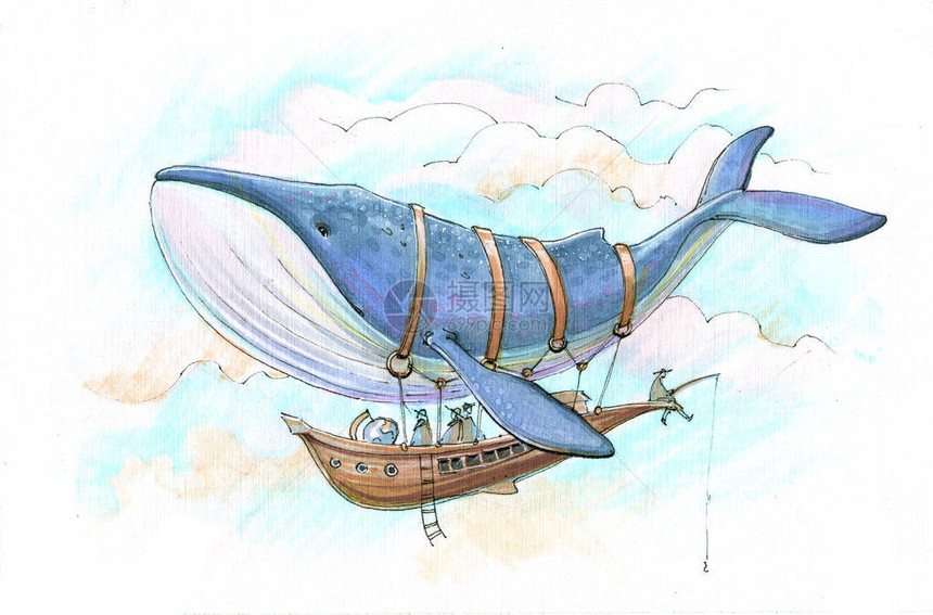 乘着蓝鲸搭乘的飞图片