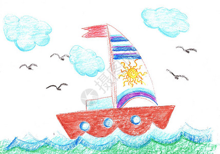 珠海外伶仃岛画船在海浪中航行的帆船插画