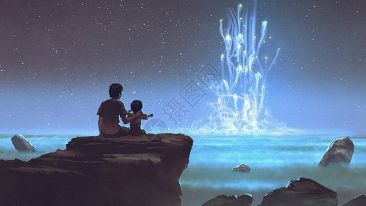 两兄弟坐在悬崖上看着神秘图片