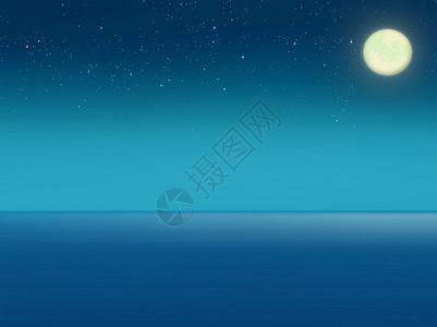 海在晚上满月星空数字背图片