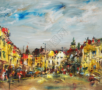 古城广场油画艺术背景图片