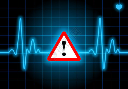 蓝色心率监测器上的危险标志表示对心脏病的警图片