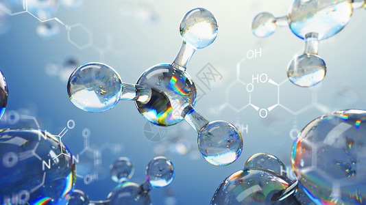 3d分子模型说明具有分子化学方程式的科学背背景图片