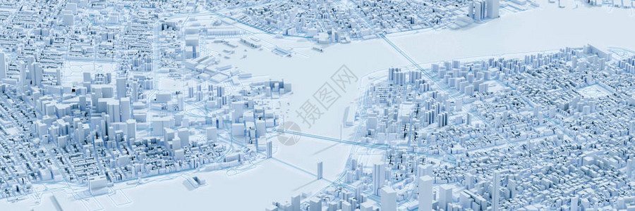 3d蓝色城市和未来城市建筑模型图片
