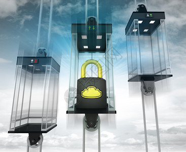中间电梯安全挂锁作为垂直运输概念图图片