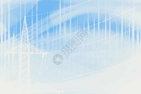 具有塔和分形波状的抽象蓝白电概念图图片