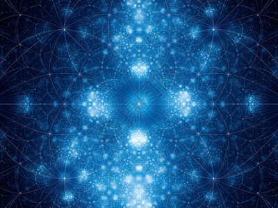 蓝色发光的几何纤维骨质形状分形计算机生成抽象背图片