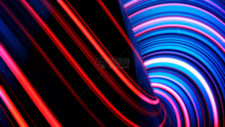 发光的霓虹灯线的动画带有波浪色线的抽象背景计算机图片