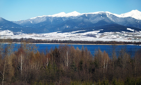冬季的树湖和山斯洛伐克马拉图片