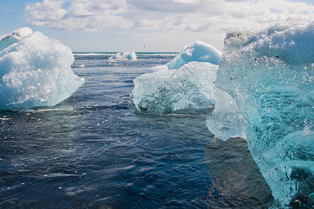融化的冰川气候变化概念在大西洋漂流的冰山Jokulsarlon泻湖图片