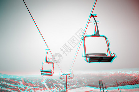 美丽的缆车山中滑雪缆车的美丽3D立体图像为您的旅行杂志商务旅行和度假村提设计图片
