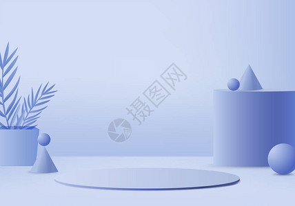 背景模型3d蓝色与讲台和最小的粉红色墙场景背景图片