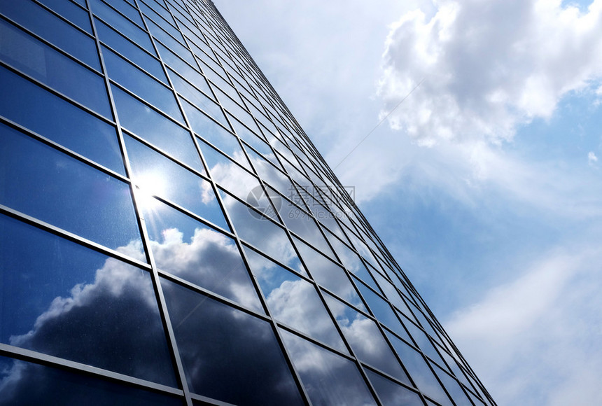摩天大楼现代蓝色玻璃墙图片