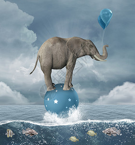 与大象在海中间的超现实主义插图图片