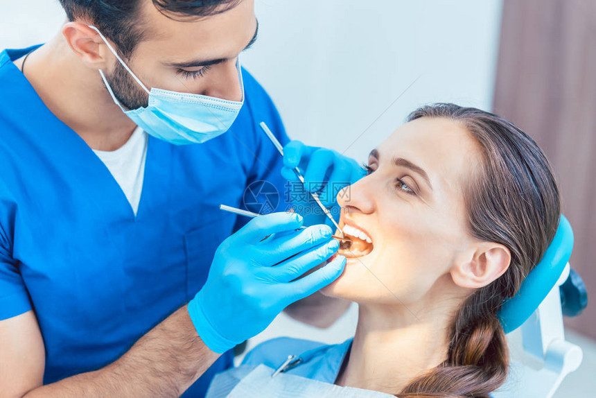 在现代诊所进行安全无痛的牙科治疗时图片