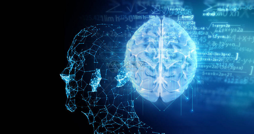 人工智能和深层学习概念的概念背景人脑关于技术要素的人类大脑图片