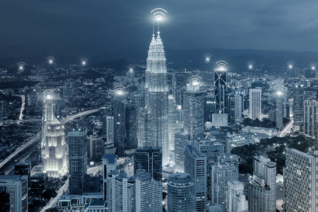 技术网络和连接概念中心商务区的Wifi网络连接用于wifi图片