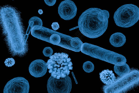 3d使X射线x射入各种细菌胞和在黑色设计图片
