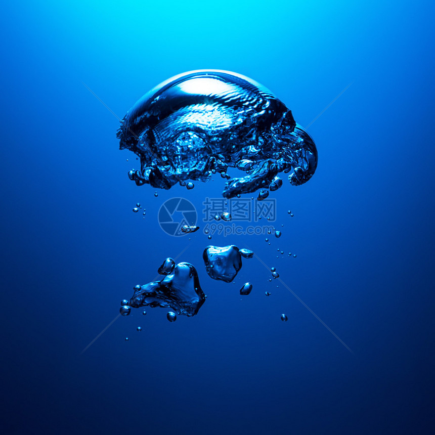 深蓝色背景的海底气泡以5D标志三图片