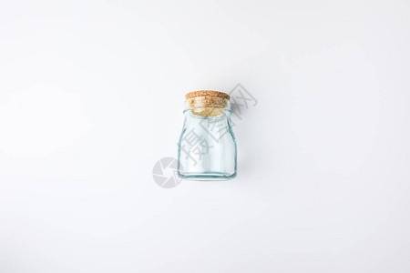 透明玻璃瓶的顶部视图白图片