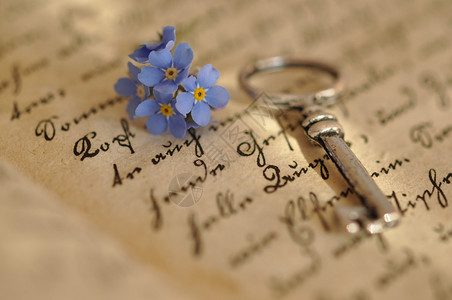 旧日记上的古老钥背景图片