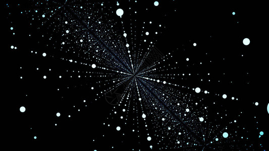 抽象粒子在黑暗中失败随机小颗粒形成水平抽象线无限空间背景发光的星矩阵与深度错觉背景图片