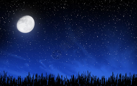 深夜天空许多星和月亮图片