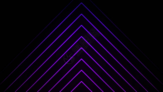 发光的蓝色和紫色霓虹激光线在黑色背景上向指向并上流动图片