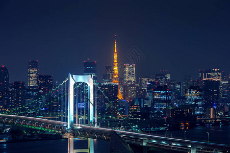 日本夜间东京城市景观图片