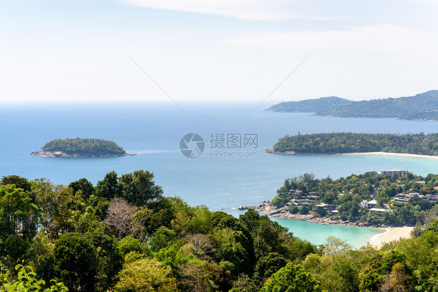 泰国普吉岛HatKataKaronViewpoint的三个海滩和海图片