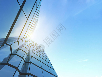 蓝天背景下的玻璃建筑观图片