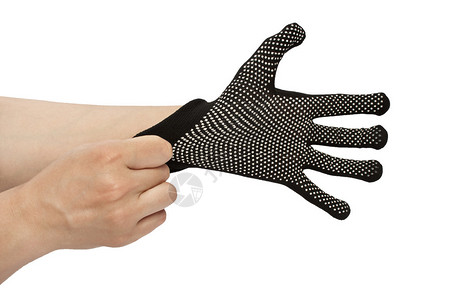 白色背景中隔离的黑色工作手套简单工作手套图片