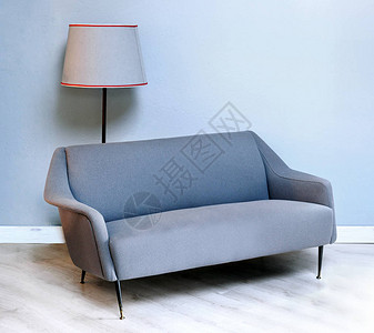 软垫织物灰色两人座50年代沙发图片