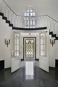 带双进门和楼梯的传统门厅图片