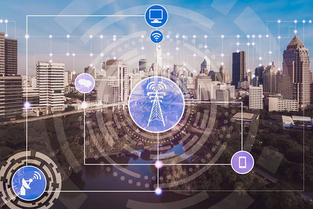 智慧城市和无线通信网络概念物联网IOT信息通信技术图片