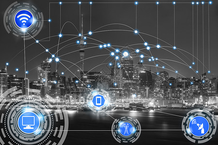 奥克兰理工大学智能城市无线通信网络以图形显示物联网IOT和信息通信技术ICT的概念与现代城设计图片