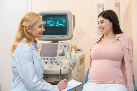 成熟女产科医生妇科医生在超声波扫描办背景图片