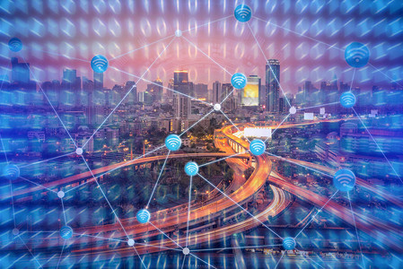 以物联网技术和大数据概念为智慧城市的技术背景图片