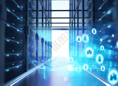 充满电信设备大数据存储和云概念的数据中心服务器机房的图片