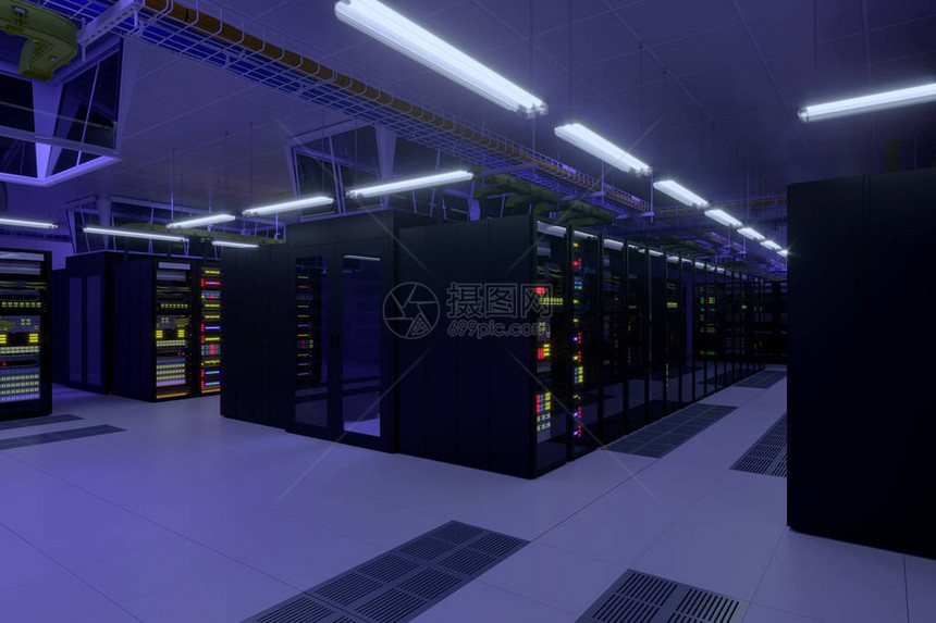 工作数据中心内部托管计算机集群超级计算机虚拟服务器数字云或挖掘加密货图片