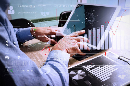 智能BI和业务分析BA与关键绩效指标KPI仪表板概念商人手工作概念图片