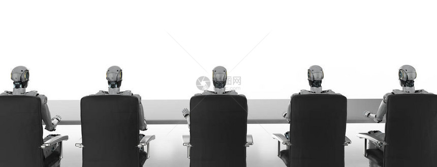 3d使半机械人坐在会议室或会议区图片