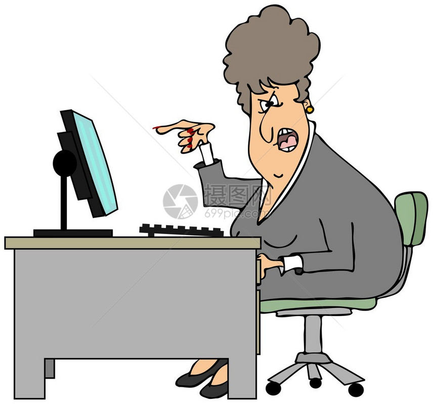 这个插图描绘了一位高血压的女人坐在她的桌子上图片