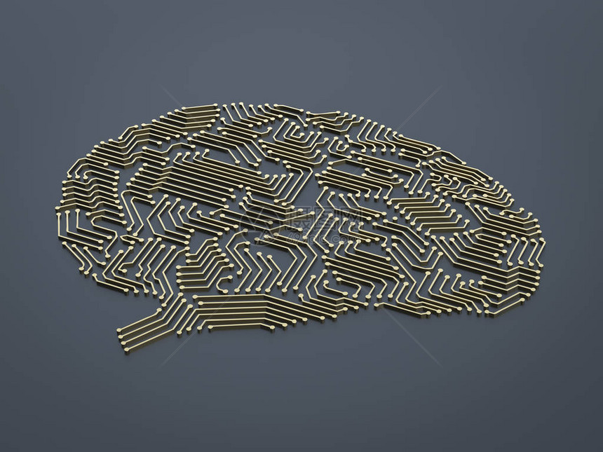 3d渲染人工智能大脑或大脑形状的电路板图片