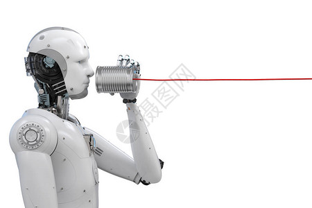 3D制造机器人持有锡罐能电话的通讯技术图片