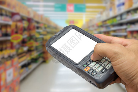 蓝牙条形码扫描仪在超级市场白色图片