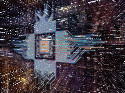 虚拟空间系列从信息技术计算机和通信主题看具有CPU符号的3D分图片